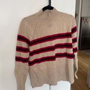 LOFT Beige and Burgundy Striped Turtleneck Sweater